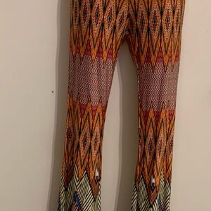 Flared Hippie Printed Boot-Cut Bell Bottom Pants Orange Pink green yellow Small